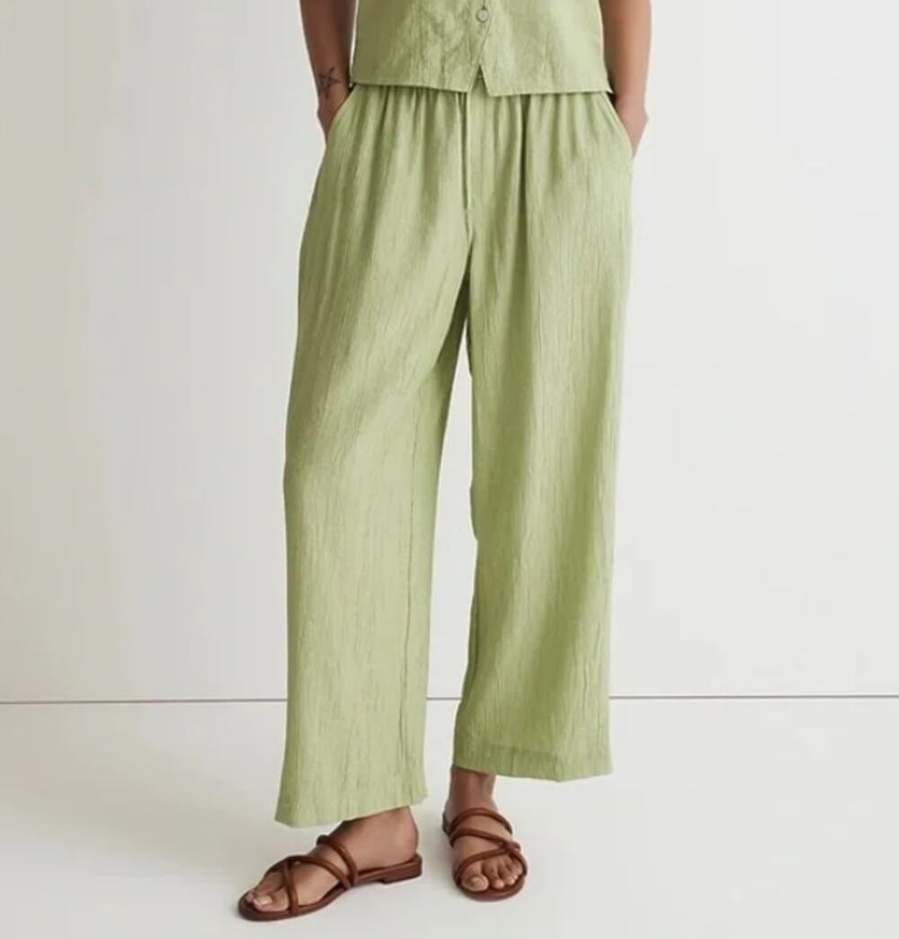 Madewell Green Crinkled Crepe Straight-Leg Crop Pants (M)